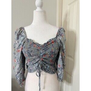 Europa Floral Smocked Crop Top Women’s Size L Puff Sleeve Cottagecore